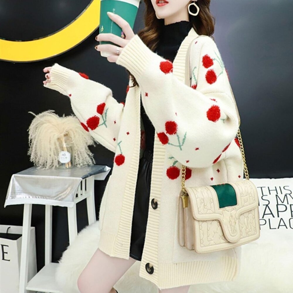 Women’s Fuzzy Knitted Cardigan Long Sleeve Button Up Kawaii Top - Picture 4 of 4
